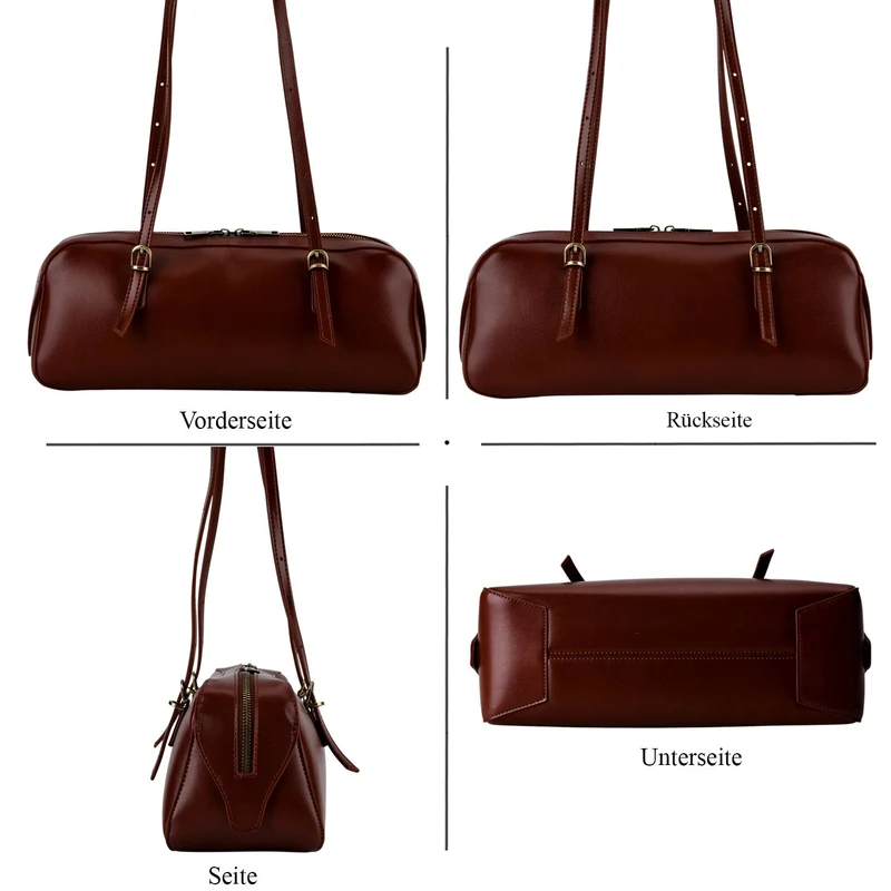 Leder Schultertasche mit Reißverschlussfach und Innenfächern 33 x 12 x 13 cm Bordeaux