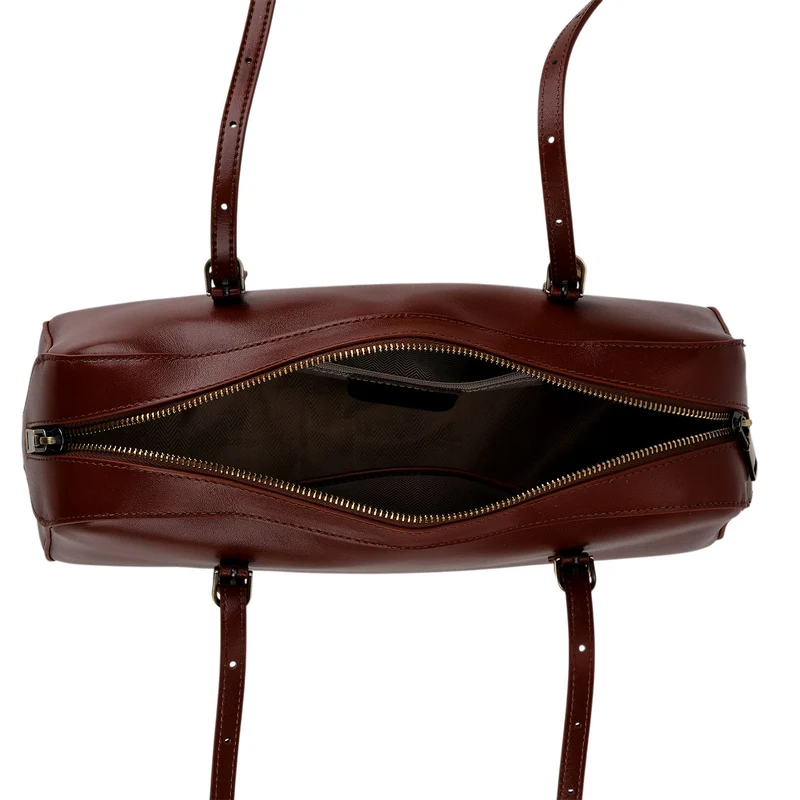 Leder Schultertasche mit Reißverschlussfach und Innenfächern 33 x 12 x 13 cm Bordeaux