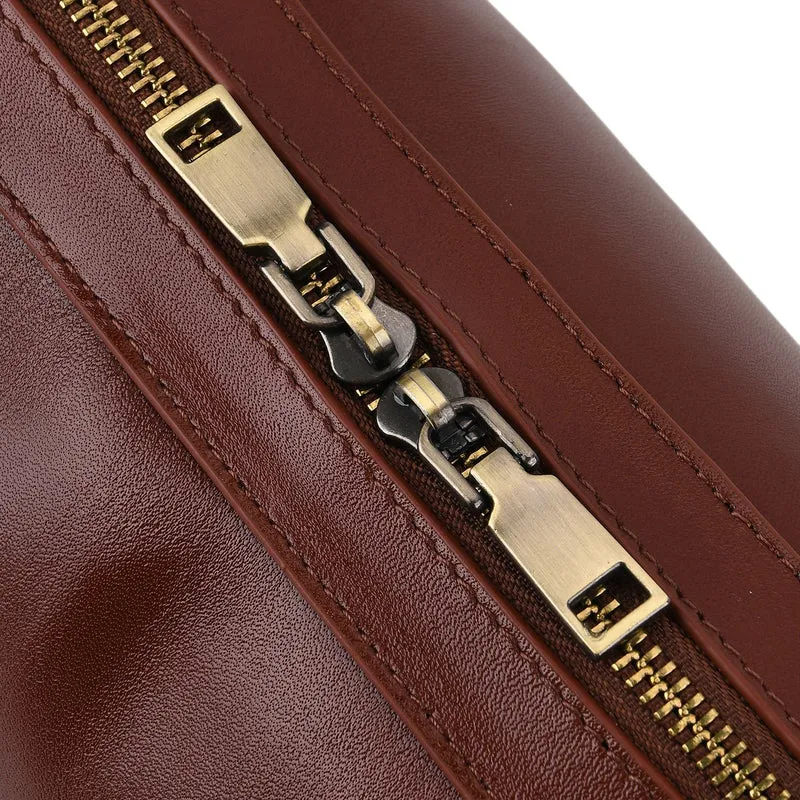 Leder Schultertasche mit Reißverschlussfach und Innenfächern 33 x 12 x 13 cm Bordeaux