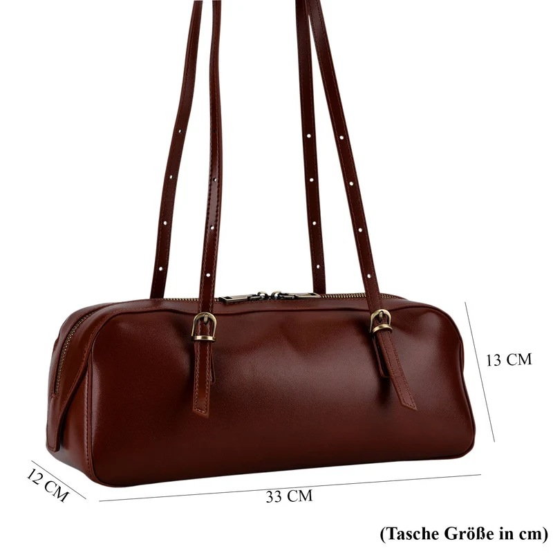 Leder Schultertasche mit Reißverschlussfach und Innenfächern 33 x 12 x 13 cm Bordeaux