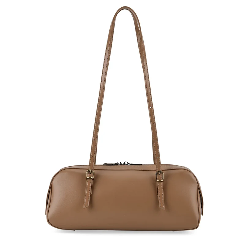 Leder Schultertasche mit Reißverschlussfach und Innenfächern 33 x 12 x 13 cm Bordeaux