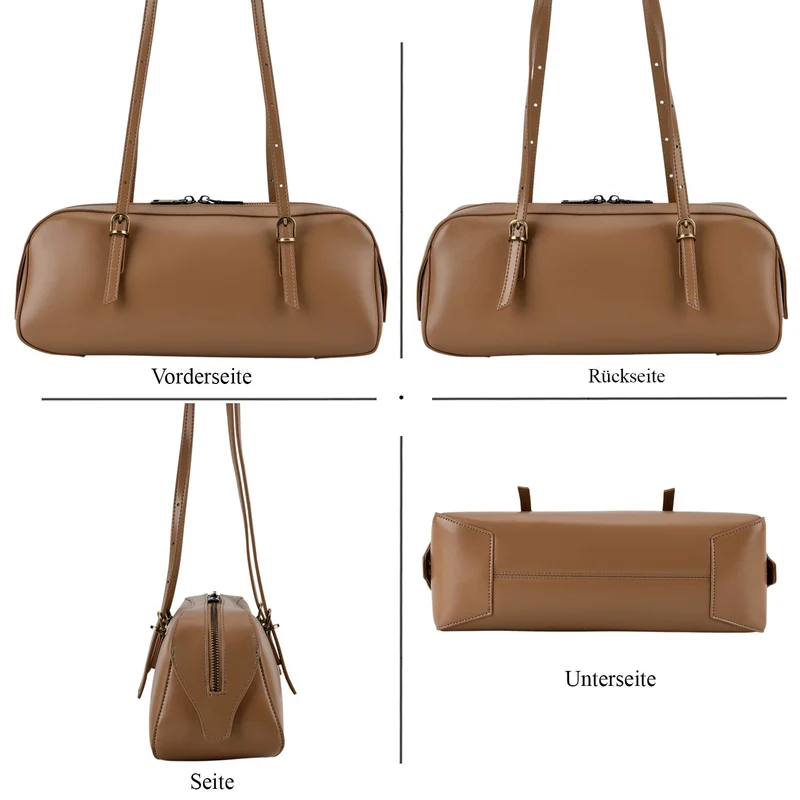 Leder Schultertasche mit Reißverschlussfach und Innenfächern 33 x 12 x 13 cm Bordeaux