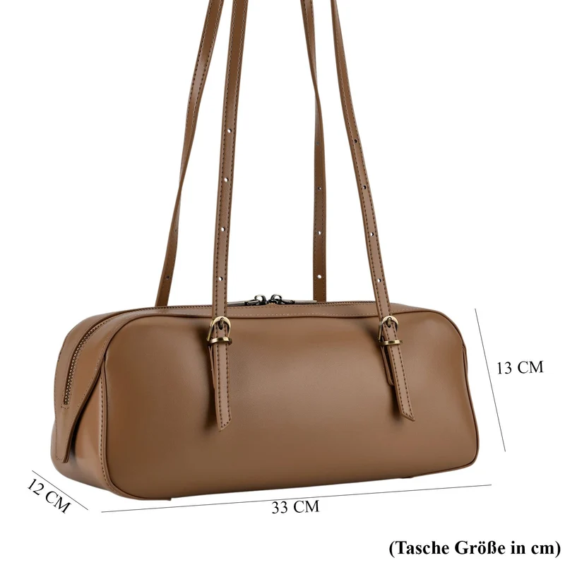 Leder Schultertasche mit Reißverschlussfach und Innenfächern 33 x 12 x 13 cm Bordeaux
