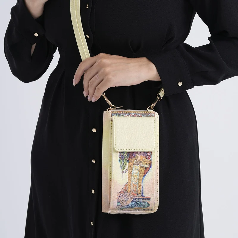 MUSEUM COLLECTION - Crossbody-Bag, Gismonda Alphonso Mucha, RFID-Schutz, Größe 20x11x2 cm, Beige-Gelb