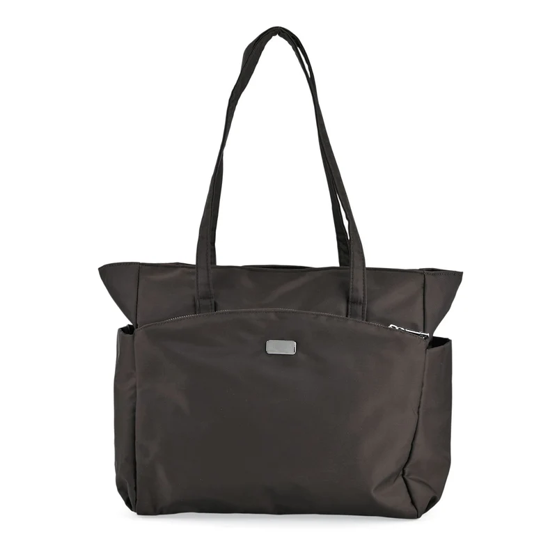 Elegante Signature Handtasche, edles Nylon Design mit 3 Reißverschluss Taschen und 2 offenen Außentaschen, ca. 30 x 30 x 10 cm, Gold
