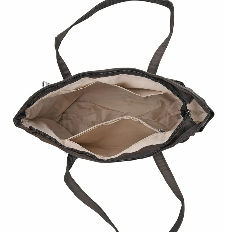 Elegante Signature Handtasche, edles Nylon Design mit 3 Reißverschluss Taschen und 2 offenen Außentaschen, ca. 30 x 30 x 10 cm, Gold