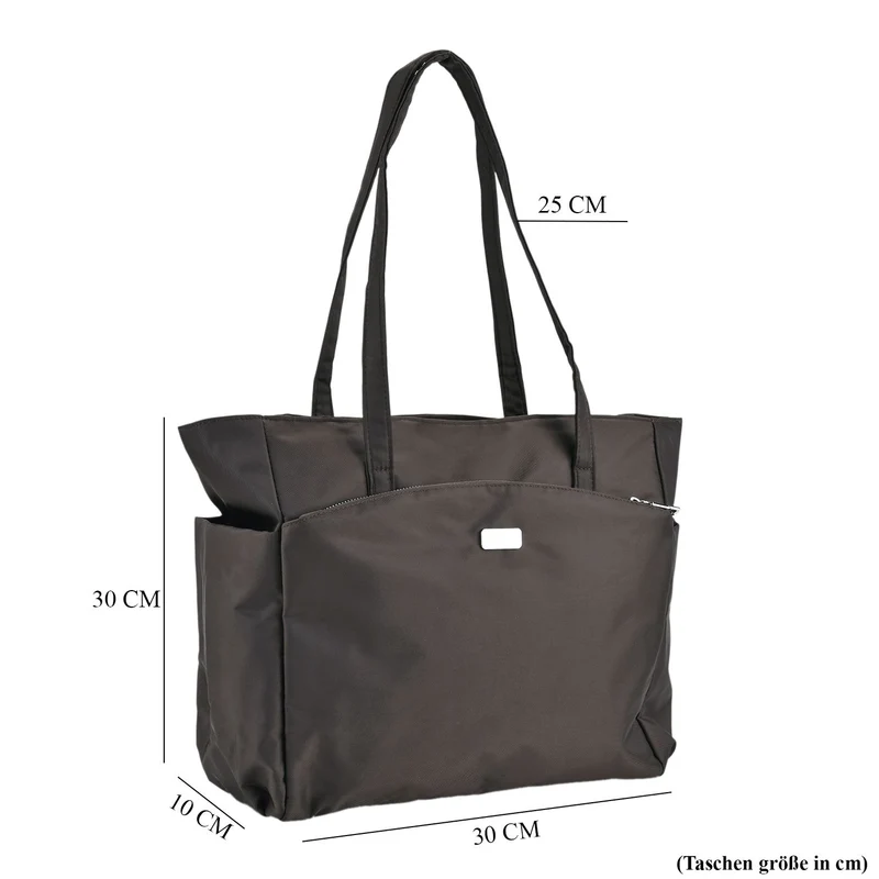 Elegante Signature Handtasche, edles Nylon Design mit 3 Reißverschluss Taschen und 2 offenen Außentaschen, ca. 30 x 30 x 10 cm, Gold