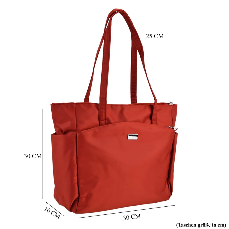 Elegante Signature Handtasche, edles Nylon Design mit 3 Reißverschluss Taschen und 2 offenen Außentaschen, ca. 30 x 30 x 10 cm, Gold
