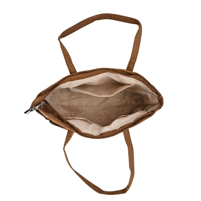 Elegante Signature Handtasche, edles Nylon Design mit 3 Reißverschluss Taschen und 2 offenen Außentaschen, ca. 30 x 30 x 10 cm, Gold