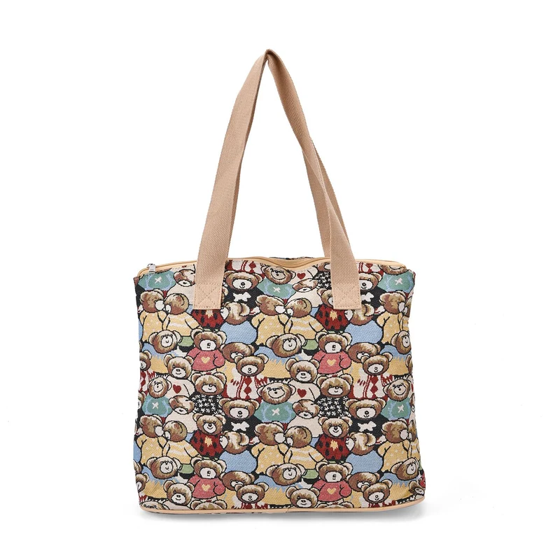Vielseitige Tragetasche mit Teddybär-Muster, Weiches Polyester, praktische Fächer und sichere Reißverschlussöffnung, 38x13x33?cm