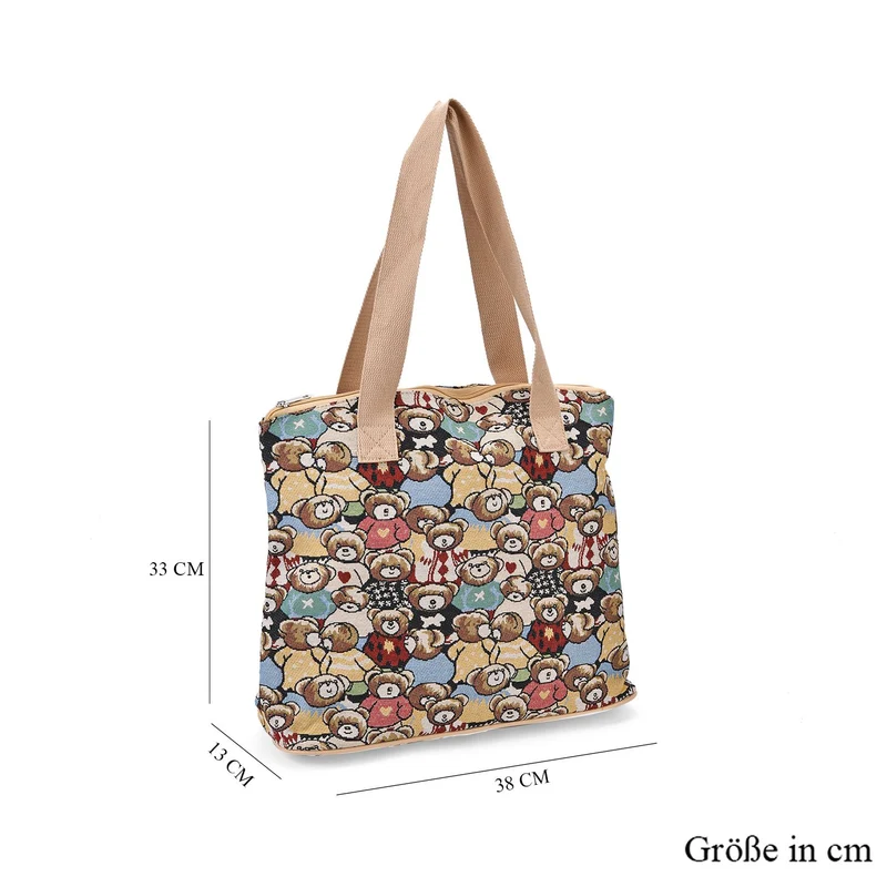 Vielseitige Tragetasche mit Teddybär-Muster, Weiches Polyester, praktische Fächer und sichere Reißverschlussöffnung, 38x13x33?cm