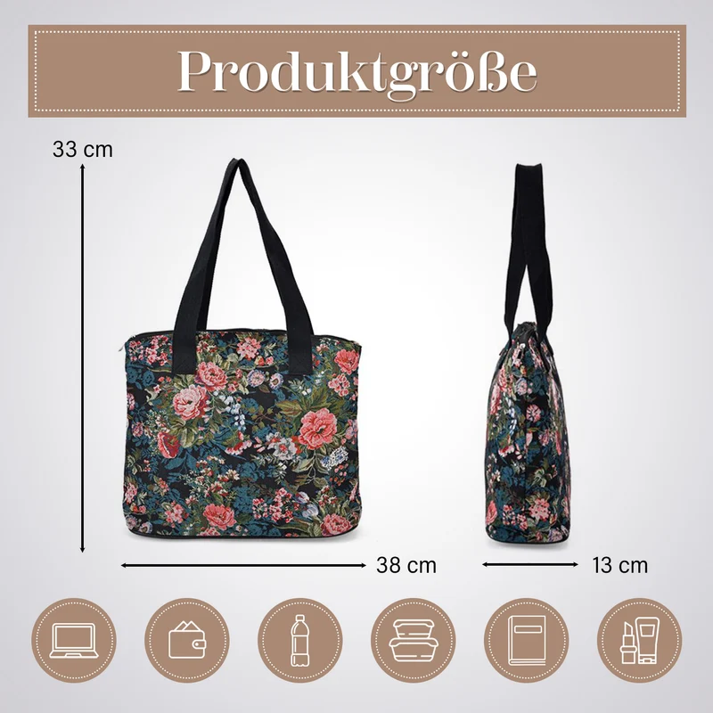Vielseitige Tragetasche mit Teddybär-Muster, Weiches Polyester, praktische Fächer und sichere Reißverschlussöffnung, 38x13x33?cm