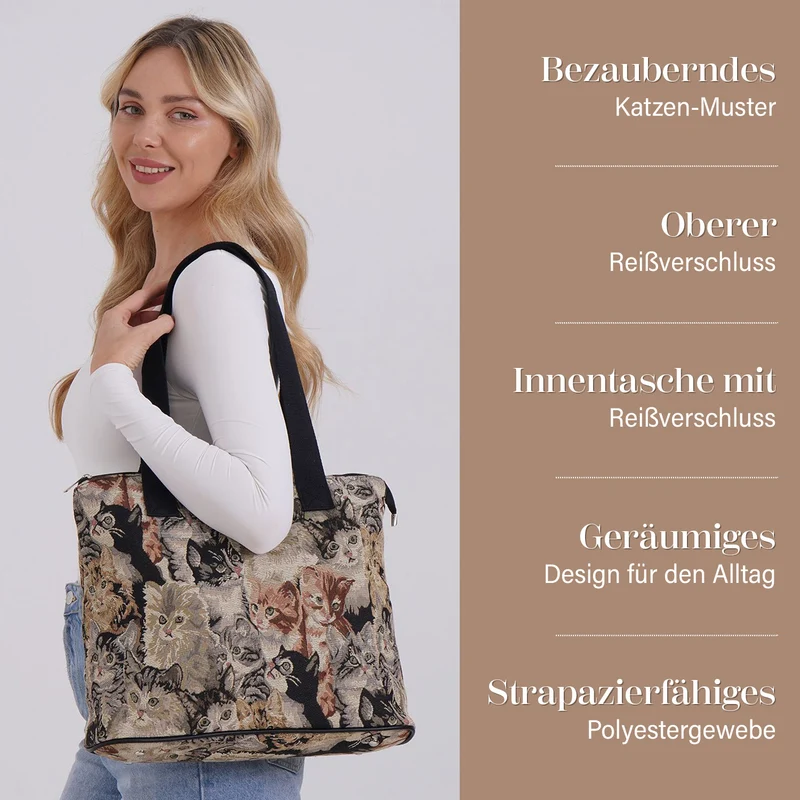Vielseitige Tragetasche mit Teddybär-Muster, Weiches Polyester, praktische Fächer und sichere Reißverschlussöffnung, 38x13x33?cm