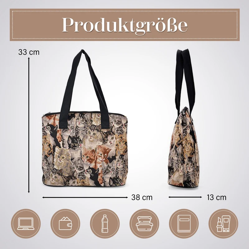 Vielseitige Tragetasche mit Teddybär-Muster, Weiches Polyester, praktische Fächer und sichere Reißverschlussöffnung, 38x13x33?cm