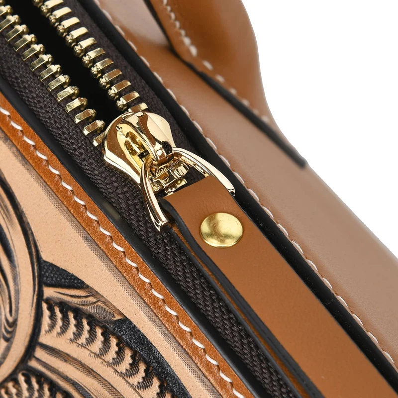 GRAND PELLE Elite Kollektion - Exklusive Handgravierte Leder-Padlock-Handtasche mit Floralem Meisterwerk, Größe 29,5 x 23 x 18 cm, Hellgrün