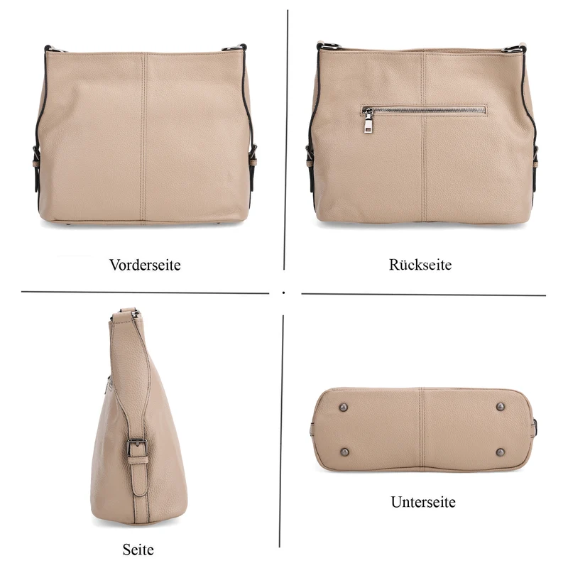 Echtleder-Crossbody-Tasche aus geprägtem Leder, verstellbarer Schulterriemen (ca. 120 cm), 32x12x25 cm, Hellbraun