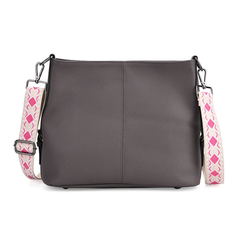 Echtleder-Crossbody-Tasche aus geprägtem Leder, verstellbarer Schulterriemen (ca. 120 cm), 32x12x25 cm, Hellbraun