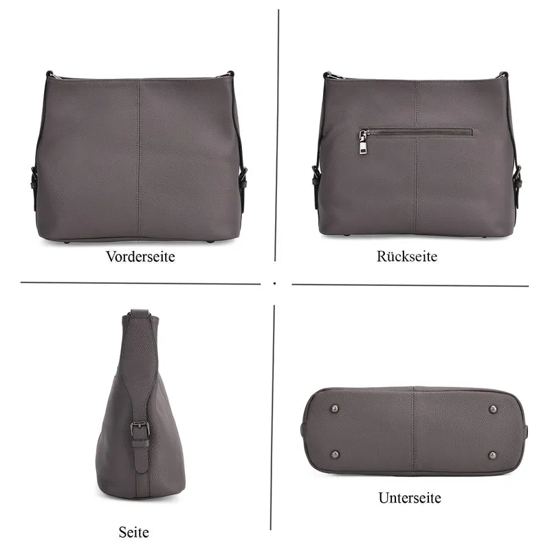 Echtleder-Crossbody-Tasche aus geprägtem Leder, verstellbarer Schulterriemen (ca. 120 cm), 32x12x25 cm, Hellbraun