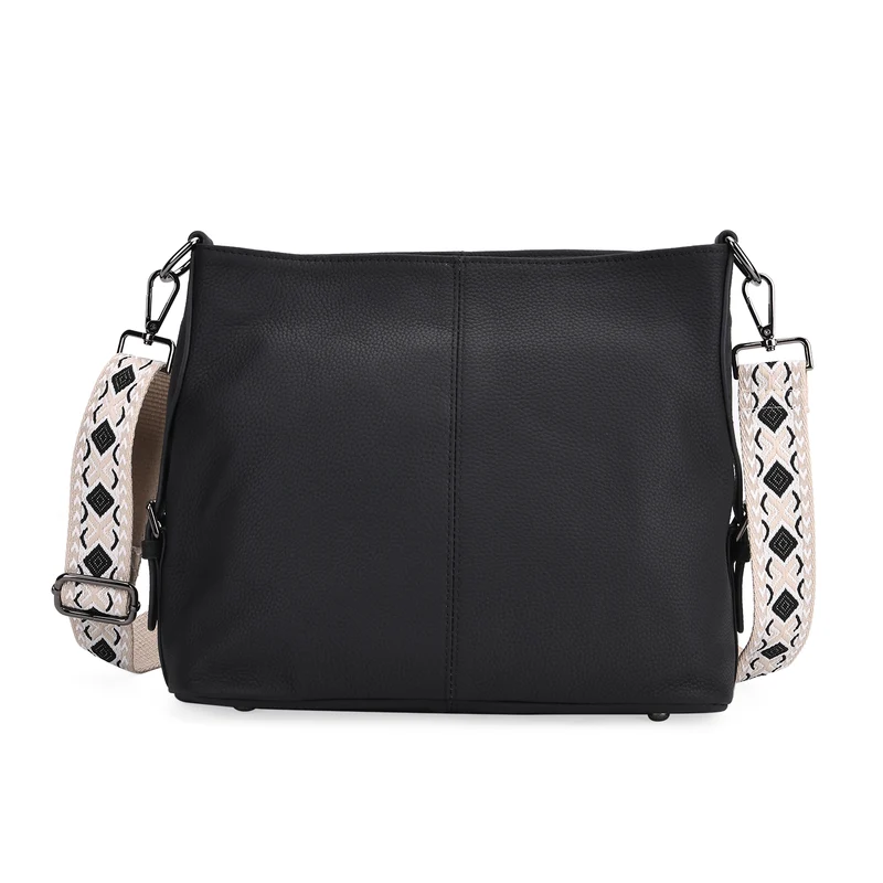 Echtleder-Crossbody-Tasche aus geprägtem Leder, verstellbarer Schulterriemen (ca. 120 cm), 32x12x25 cm, Hellbraun