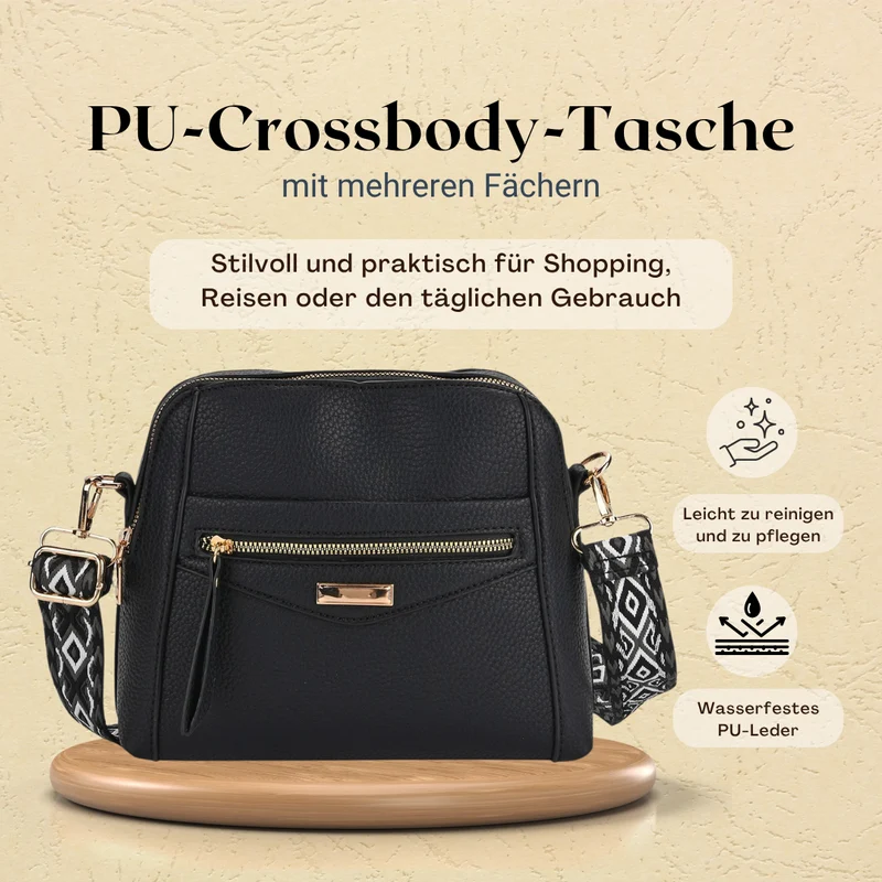 Crossbody-Tasche mit Mehrfachfächern, Kunstleder, 24 x 9,5 x 21 cm, Rot