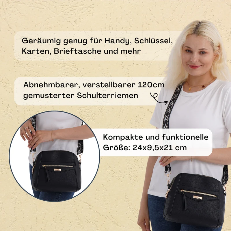 Crossbody-Tasche mit Mehrfachfächern, Kunstleder, 24 x 9,5 x 21 cm, Rot