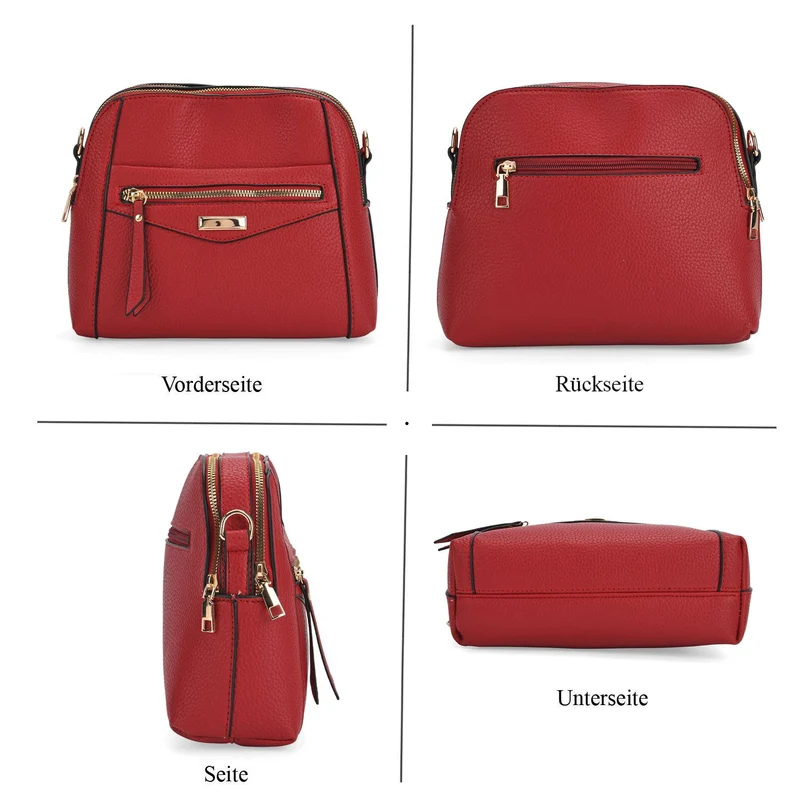 Crossbody-Tasche mit Mehrfachfächern, Kunstleder, 24 x 9,5 x 21 cm, Rot