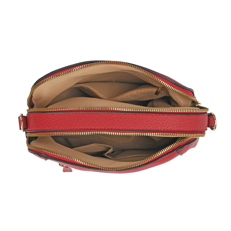 Crossbody-Tasche mit Mehrfachfächern, Kunstleder, 24 x 9,5 x 21 cm, Rot
