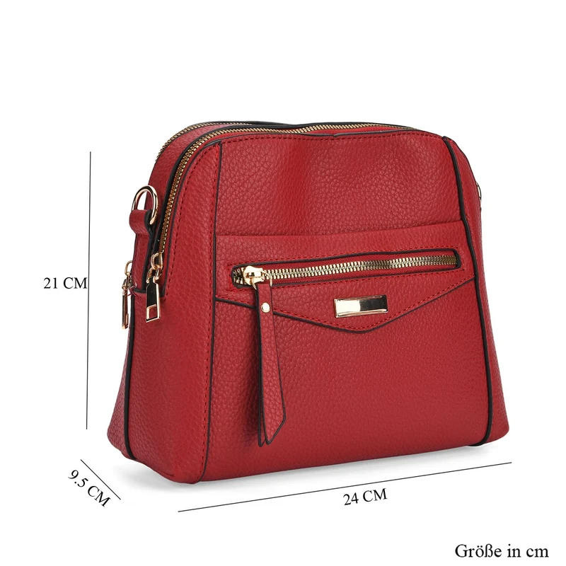 Crossbody-Tasche mit Mehrfachfächern, Kunstleder, 24 x 9,5 x 21 cm, Rot