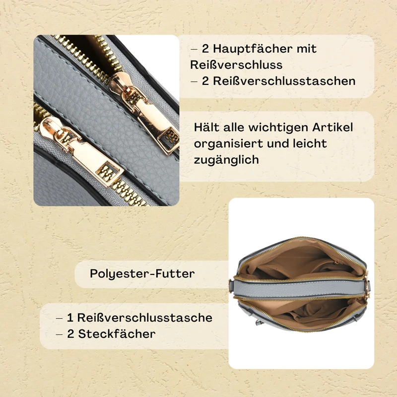 Crossbody-Tasche mit Mehrfachfächern, Kunstleder, 24 x 9,5 x 21 cm, Rot