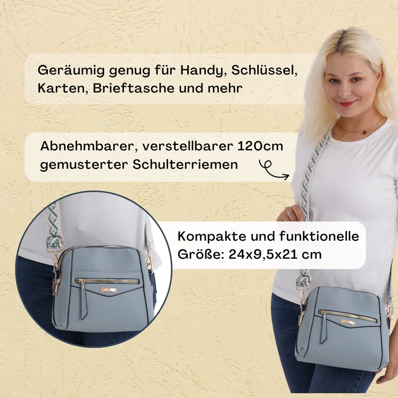 Crossbody-Tasche mit Mehrfachfächern, Kunstleder, 24 x 9,5 x 21 cm, Rot