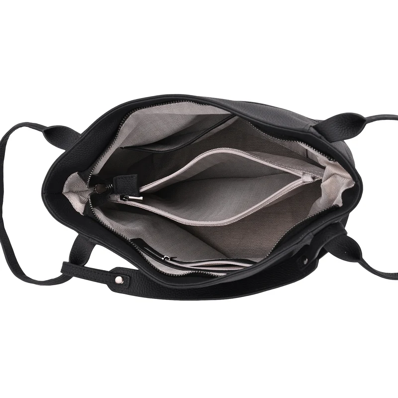 Echtleder-Tote-Bag mit Magnetverschluss-Außentasche und geräumigem Innenfach, 34x14x29 cm, Schwarz