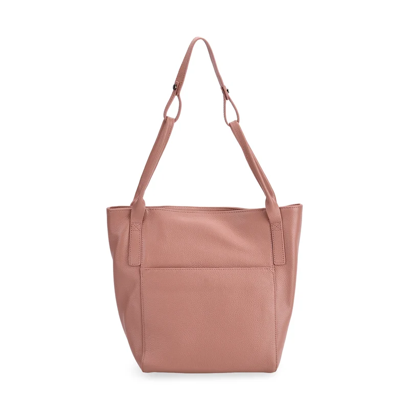 Echtleder-Tote-Bag mit Magnetverschluss-Außentasche und geräumigem Innenfach, 34x14x29 cm, Schwarz
