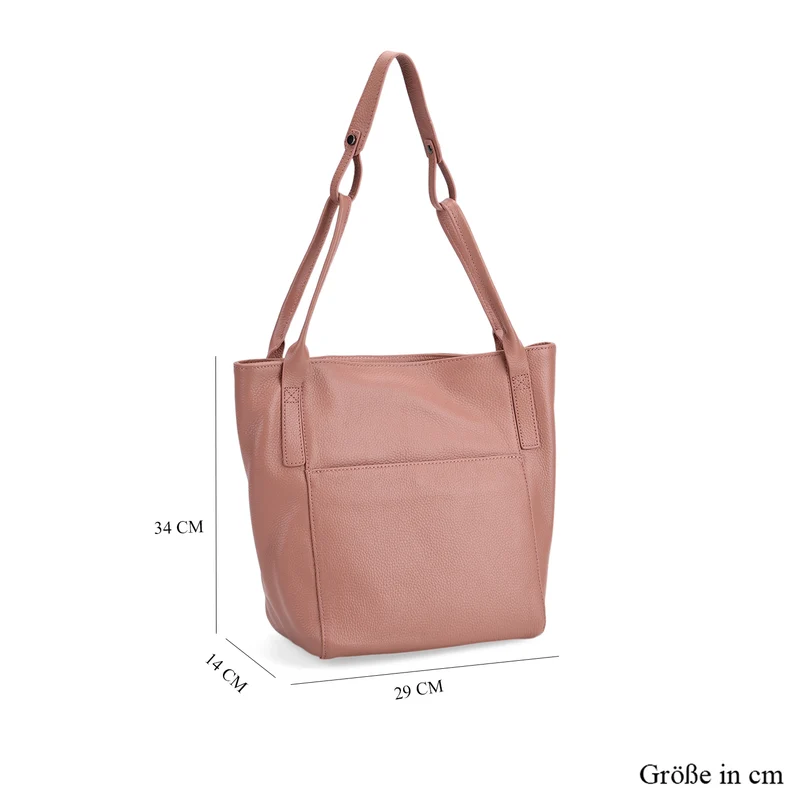 Echtleder-Tote-Bag mit Magnetverschluss-Außentasche und geräumigem Innenfach, 34x14x29 cm, Schwarz