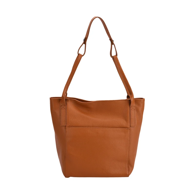 Echtleder-Tote-Bag mit Magnetverschluss-Außentasche und geräumigem Innenfach, 34x14x29 cm, Schwarz