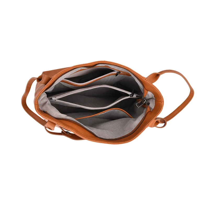 Echtleder-Tote-Bag mit Magnetverschluss-Außentasche und geräumigem Innenfach, 34x14x29 cm, Schwarz