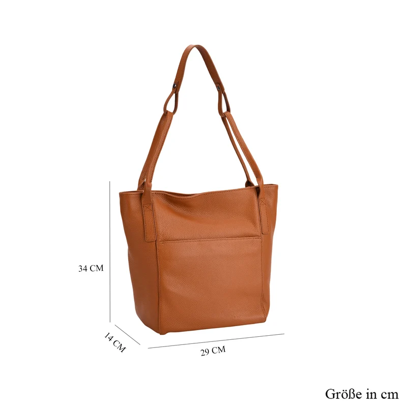 Echtleder-Tote-Bag mit Magnetverschluss-Außentasche und geräumigem Innenfach, 34x14x29 cm, Schwarz