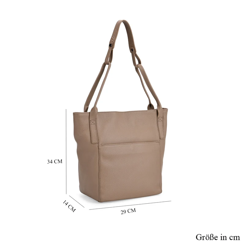 Echtleder-Tote-Bag mit Magnetverschluss-Außentasche und geräumigem Innenfach, 34x14x29 cm, Schwarz