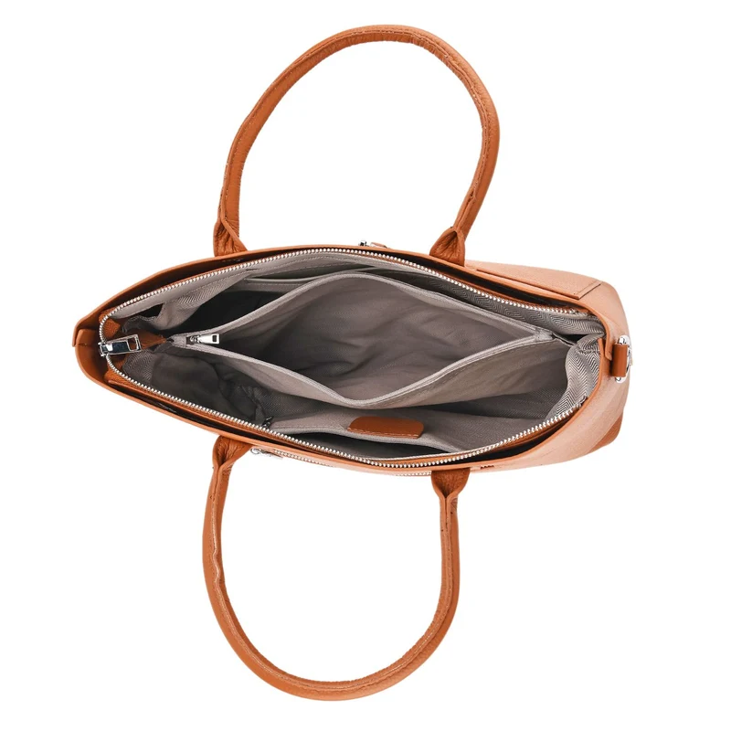 Echtleder Crossbody Tasche, mehrere Fächer, Reißverschluss vorne, 31 x 12.5 x 29 cm, Schwarz
