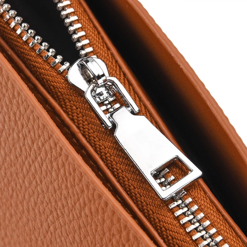 Echtleder Crossbody Tasche, mehrere Fächer, Reißverschluss vorne, 31 x 12.5 x 29 cm, Schwarz