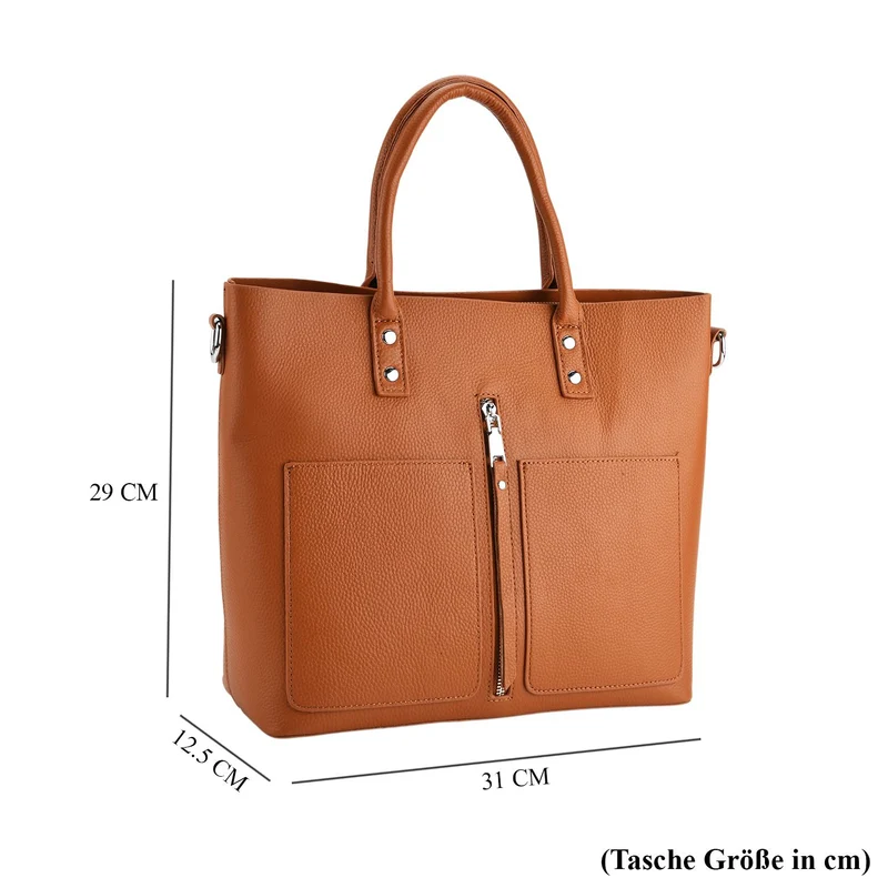 Echtleder Crossbody Tasche, mehrere Fächer, Reißverschluss vorne, 31 x 12.5 x 29 cm, Schwarz