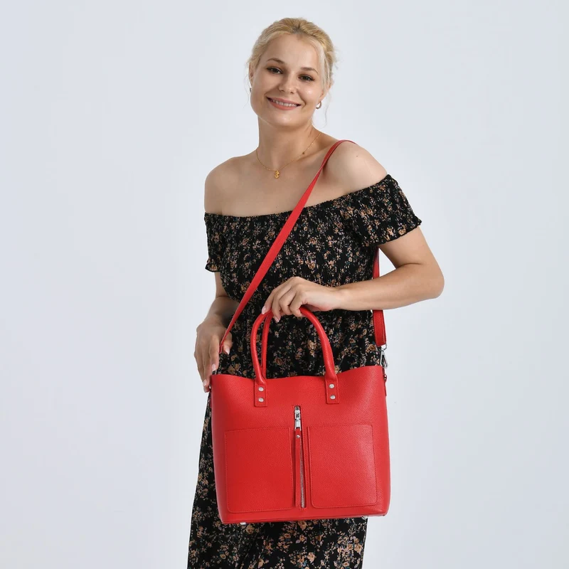 Echtleder Crossbody Tasche, mehrere Fächer, Reißverschluss vorne, 31 x 12.5 x 29 cm, Schwarz