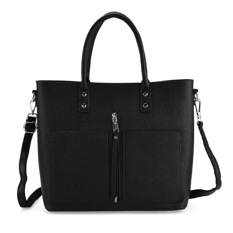 Echtleder Crossbody Tasche, mehrere Fächer, Reißverschluss vorne, 31 x 12.5 x 29 cm, Schwarz