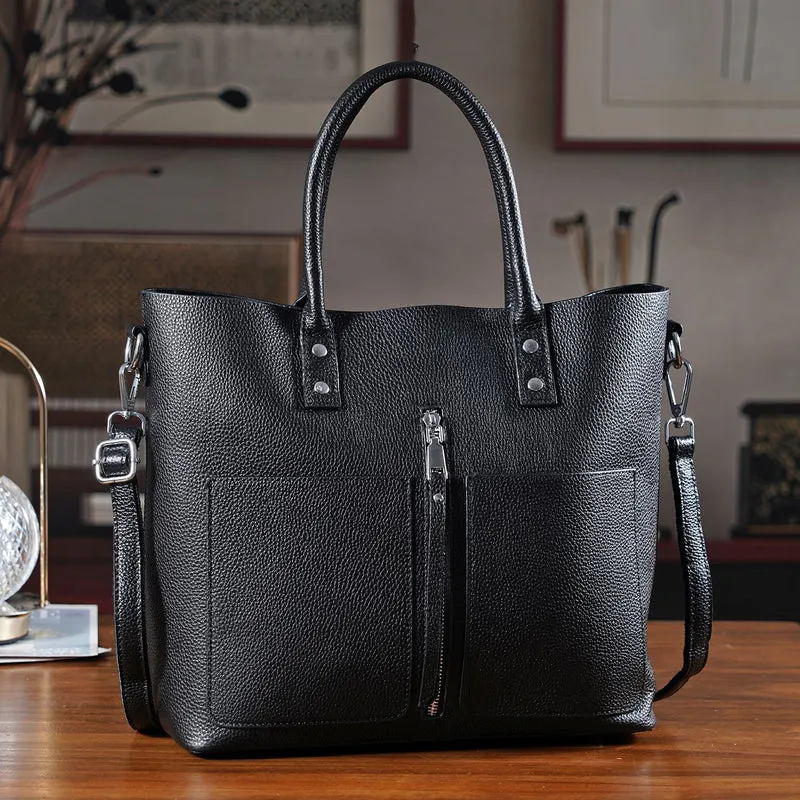 Echtleder Crossbody Tasche, mehrere Fächer, Reißverschluss vorne, 31 x 12.5 x 29 cm, Schwarz