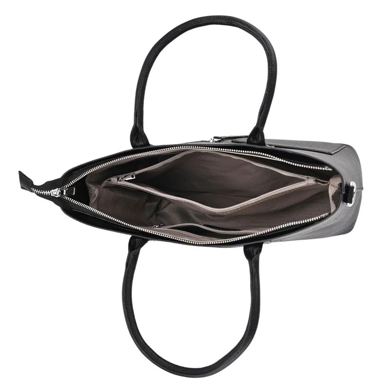 Echtleder Crossbody Tasche, mehrere Fächer, Reißverschluss vorne, 31 x 12.5 x 29 cm, Schwarz