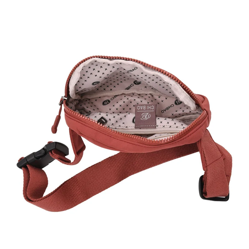 Nylon-Gürteltasche mit Hauptfach und Innentasche, verstellbarer Hüftgurt und Schnellverschluss, 19x12x6 cm, Rot