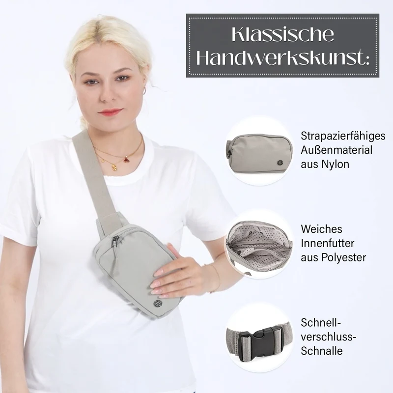 Nylon-Gürteltasche mit Hauptfach und Innentasche, verstellbarer Hüftgurt und Schnellverschluss, 19x12x6 cm, Rot