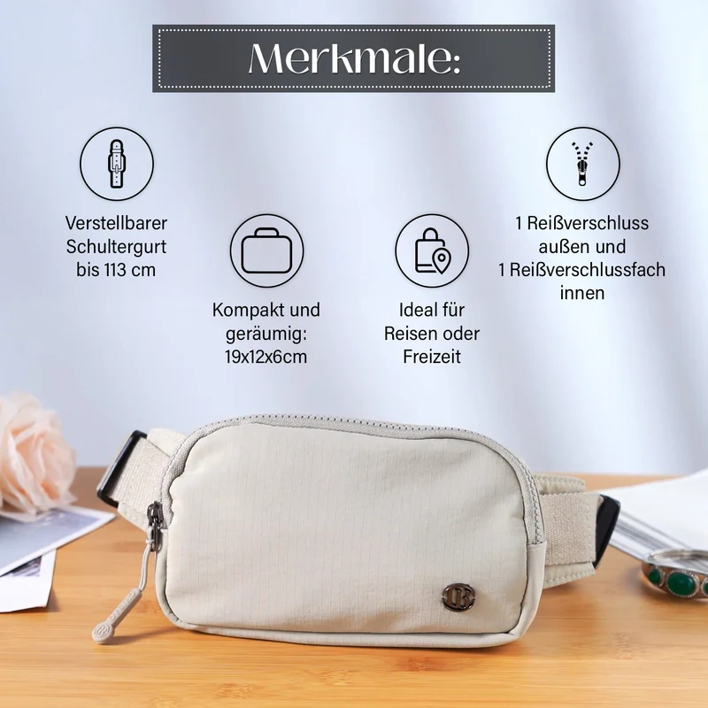 Nylon-Gürteltasche mit Hauptfach und Innentasche, verstellbarer Hüftgurt und Schnellverschluss, 19x12x6 cm, Rot