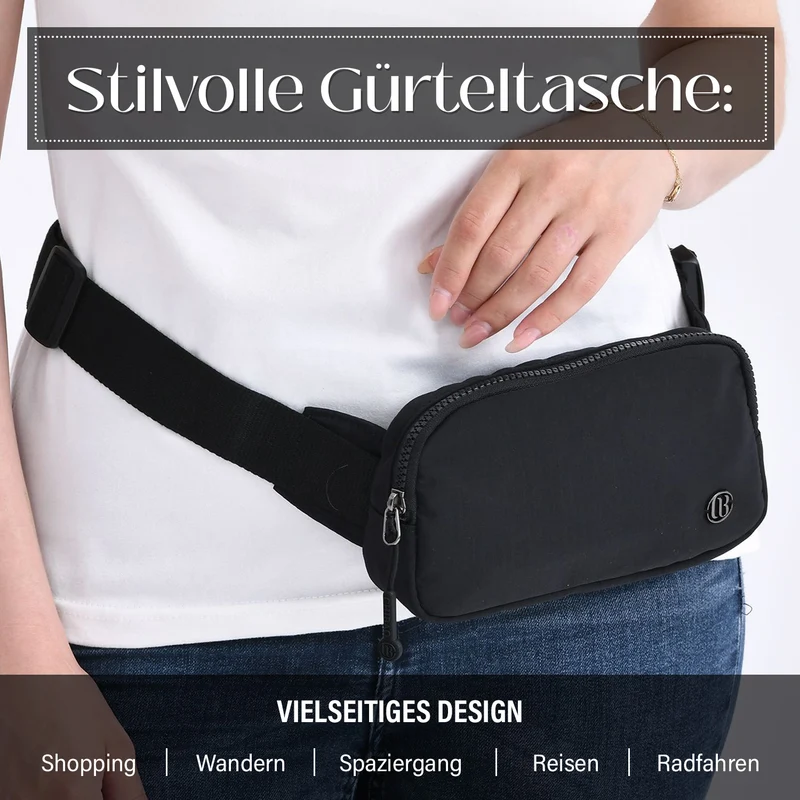 Nylon-Gürteltasche mit Hauptfach und Innentasche, verstellbarer Hüftgurt und Schnellverschluss, 19x12x6 cm, Rot