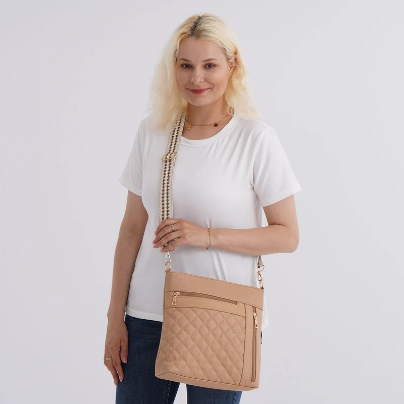 Crossbody-Tasche mit Steppmuster, Kunstleder, 21 x 13 x 7,5 cm, Schwarz