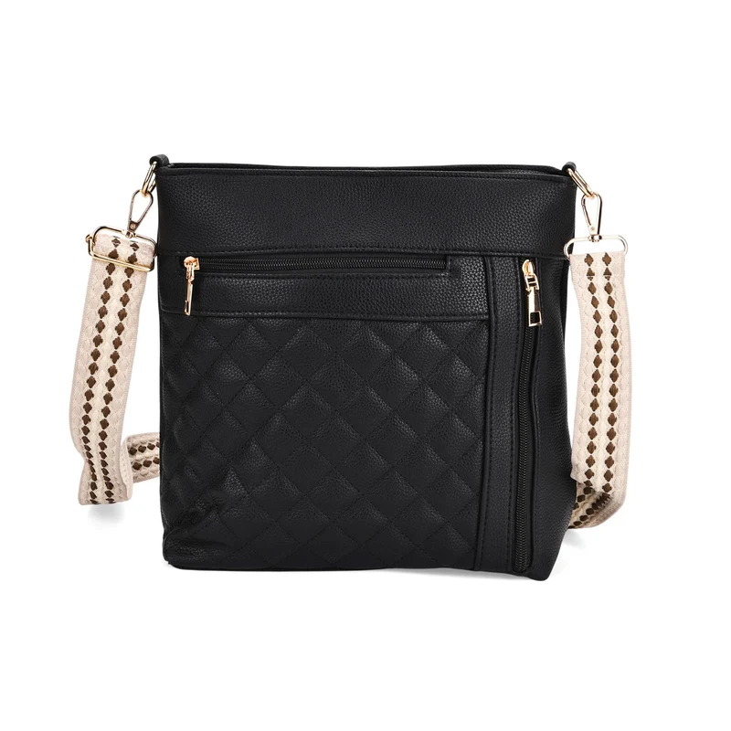 Crossbody-Tasche mit Steppmuster, Kunstleder, 21 x 13 x 7,5 cm, Schwarz